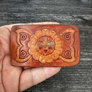 Vintage Tooled Leather Zuni Sun Face Belt Buckle – Southwestern Handmade